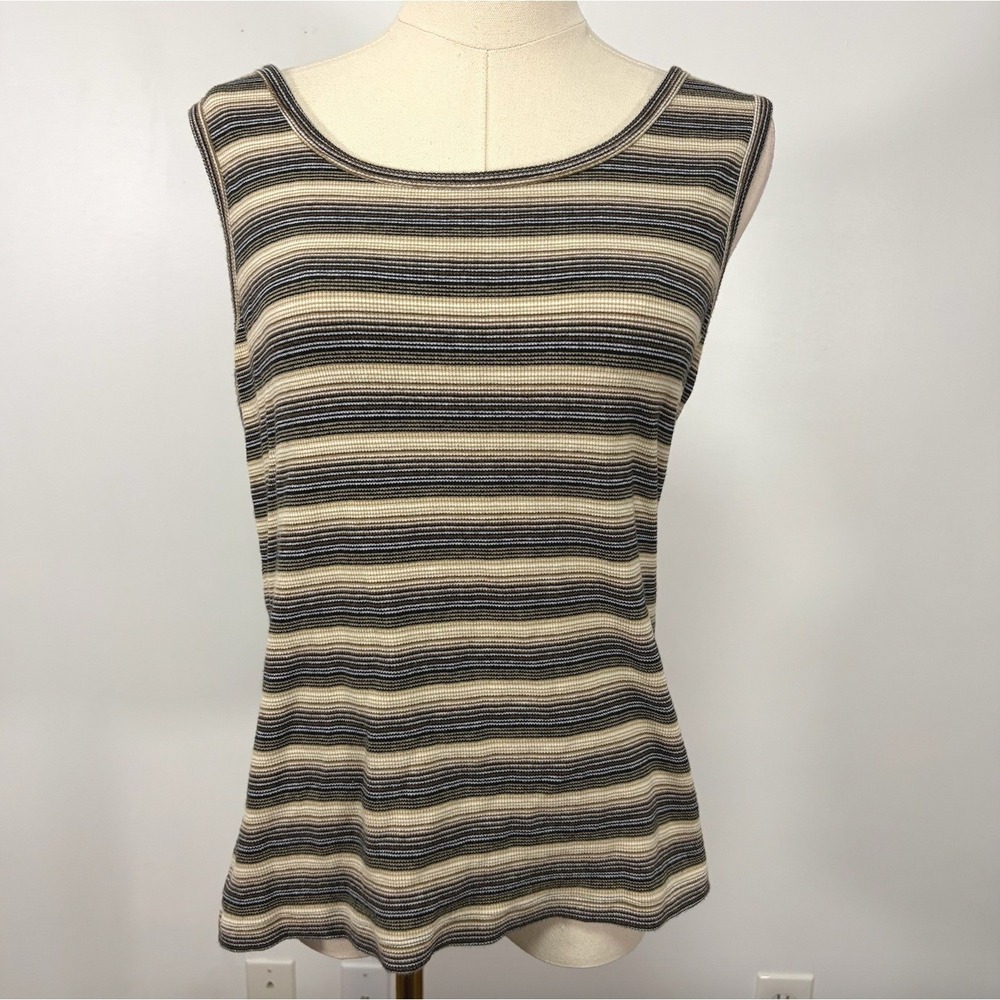 Vintage Y2K Covington Earth Tone Striped Ribbed Scoop Neck Tank Top XL